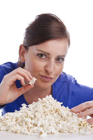 woman with popcornの写真素材
