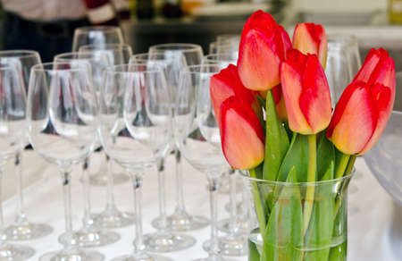 tulips and wineglassesの写真素材