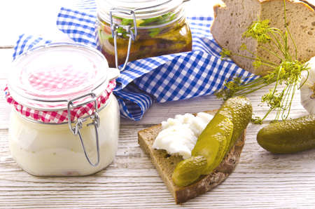 pickled gherkins and onions の写真素材