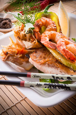 shrimps with fish and vegetablesのeditorial素材