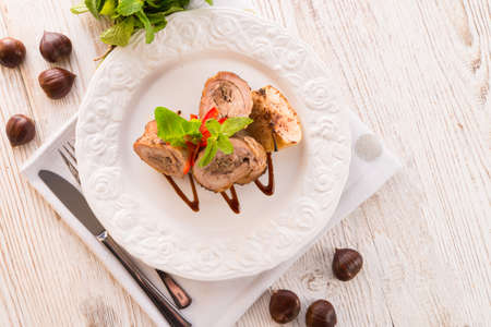 Turkey s beef olive with ham-sweet chestnut fillingの写真素材