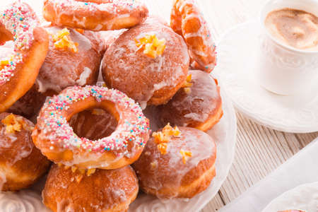 bismarck doughnuts on a plateの写真素材