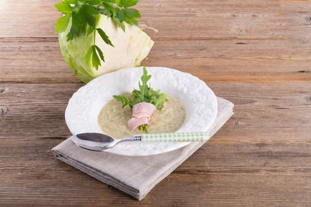cabbage soup with Arugula and prosciuttoの写真素材
