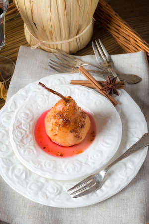 Pears in red wineの写真素材