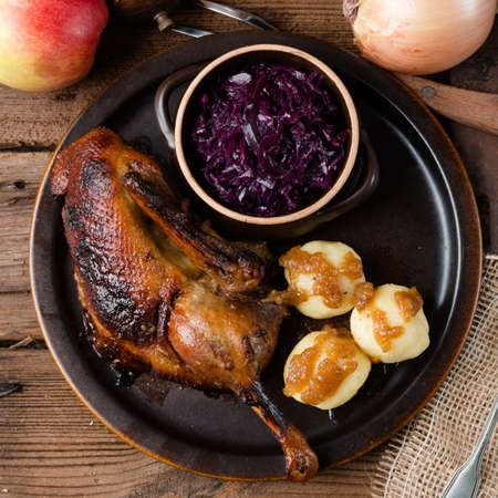  duck with dumplings and pickled plumの写真素材