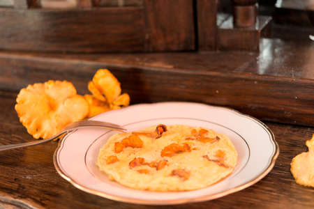 have breakfast omelette with chanterellesの写真素材