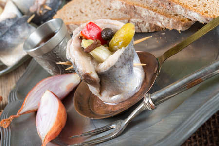 Rollmops - pickled herring filletsの写真素材