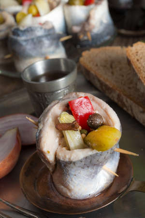 Rollmops - pickled herring filletsの写真素材