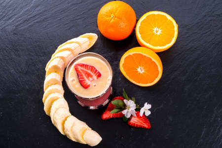 Strawberry Banana smoothieの写真素材