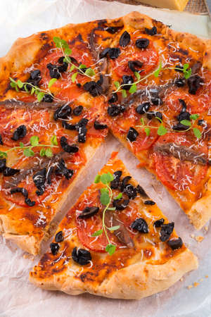 olive anchovy pizzaの写真素材