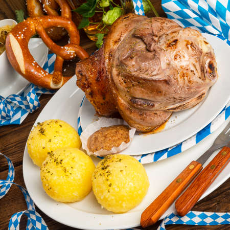 Schweinshaxe - pork knuckle on Bavarianの写真素材
