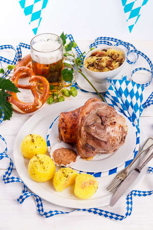 Schweinshaxe - pork knuckle on Bavarianの写真素材