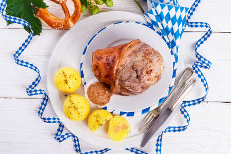 Schweinshaxe - pork knuckle on Bavarianの写真素材