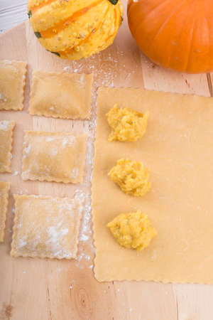 Ravioli with spicy butternut pumpkin fillingの写真素材
