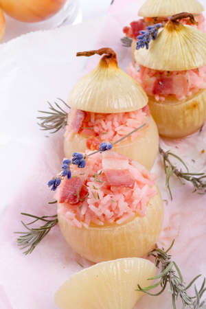 stuffed onions with pink riceの写真素材