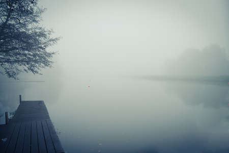 fog at the riverの写真素材