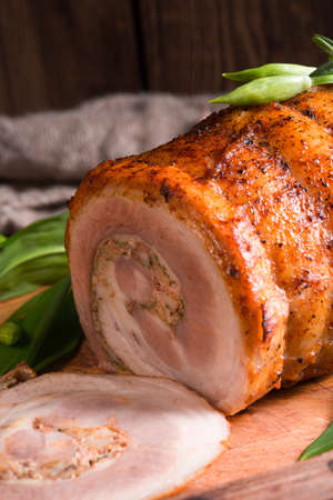 meat roulade with bear allium fillingの写真素材