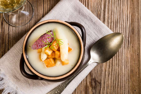 Asparagus Soup with Apple cubesの写真素材