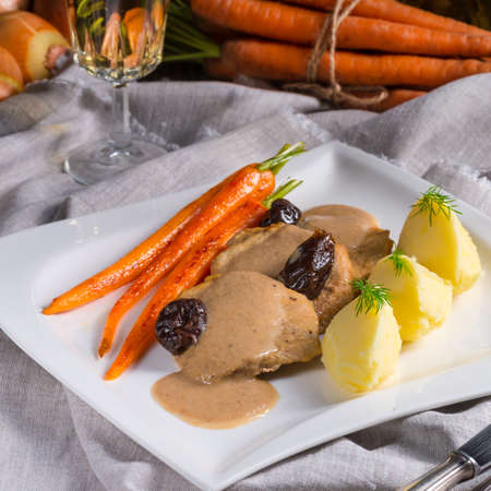 pork tenderloin in plum sauceの写真素材