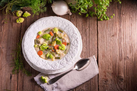 green cauliflower vegetable soupの写真素材