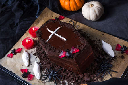 Halloween biscuit finger and cake coffinの写真素材