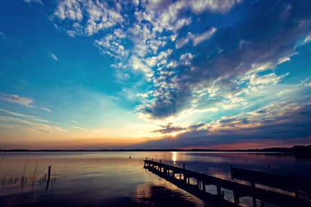 sunset at the lakeの写真素材