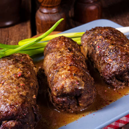 baked beef Roulades with delicious fillingsの写真素材