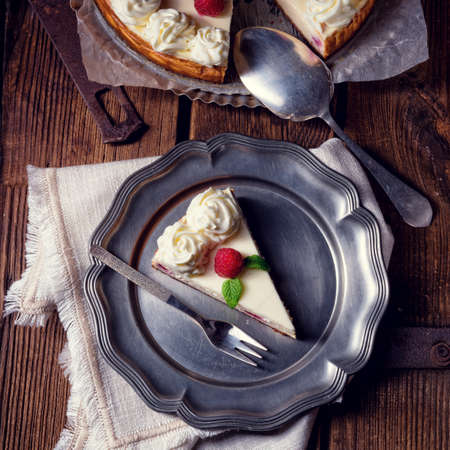 fresh and delicious raspberry cream pieの写真素材