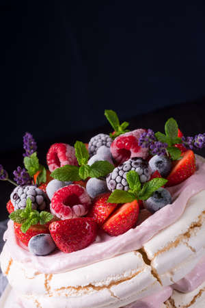 Pavlova with berry fruitsの写真素材