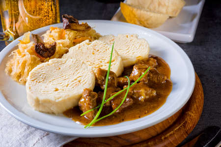 Original Czech dumpling with goulashの写真素材