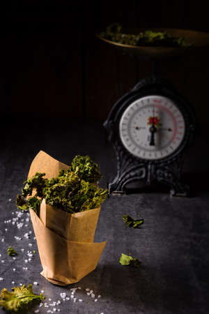 Vegan kale chips with sea saltの写真素材