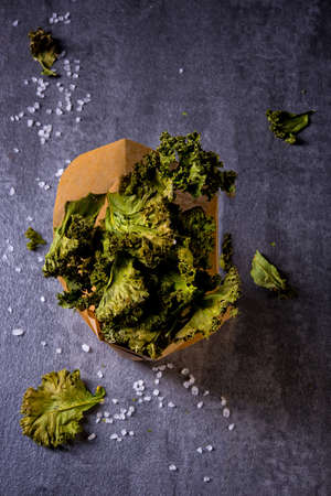 Vegan kale chips with sea saltの写真素材