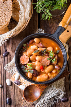 Polish Baked Beans with sausageの写真素材