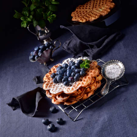 waffles with blueberriesの写真素材