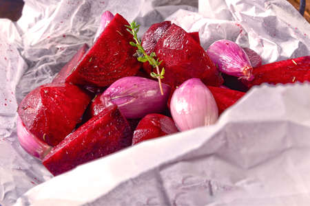 oven baked red beetsの写真素材