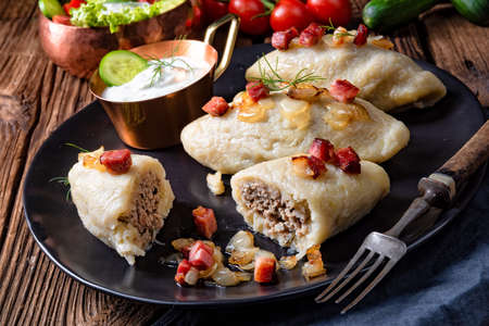 Rustic Cepelinai, a specialty Lithuanian and Polish cuisine.の写真素材