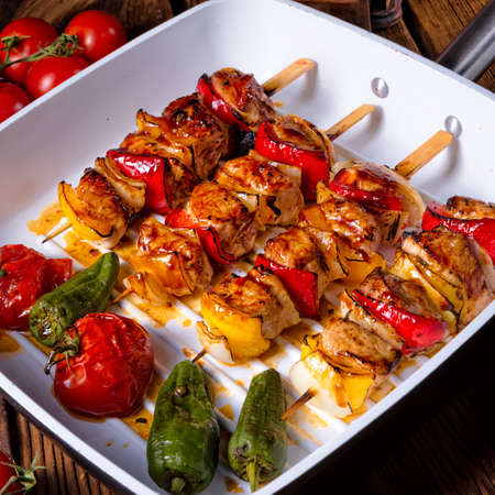 original hungarian shashlik with onion and paprikaの写真素材
