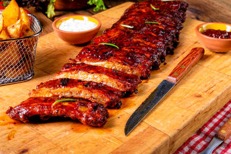 BBQ spare ribs from a charcoal grillの写真素材