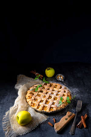 Tasty Apple pie with lattice upper crustの写真素材