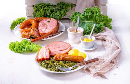 a delicious genuine oldenburger kale with peeked pinkel sausageの写真素材