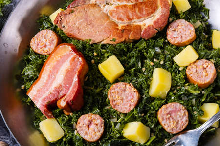 delicious kale Pan with pinkel and kasslerの写真素材