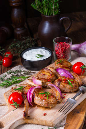 Tasty Lamb chops with mint and rosemaryの写真素材