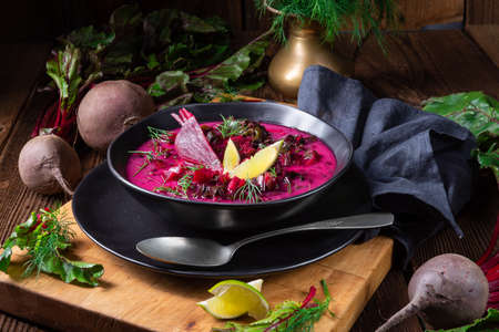 Borschtsch an eastern european classic with red prayerの写真素材