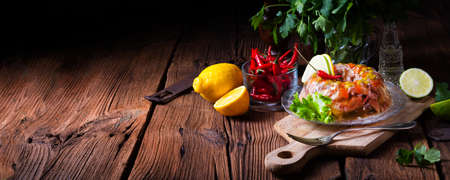 tasty jelly with pork knuckle and pork legsの写真素材