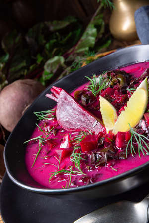 Borsch on eastern european classic with red prayerの写真素材