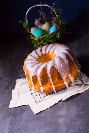 delicious easter sand cake with white cake glaze
