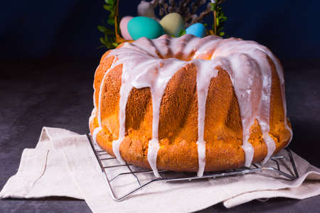 delicious easter sand cake with white cake glaze