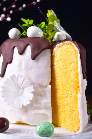 Easter cake with sugar and chocolate glaze