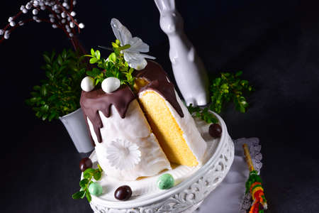 Easter cake with sugar and chocolate glaze