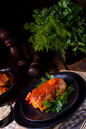 Roasted cabbage rolls with rice and minced meat according to the recipe of omasの写真素材